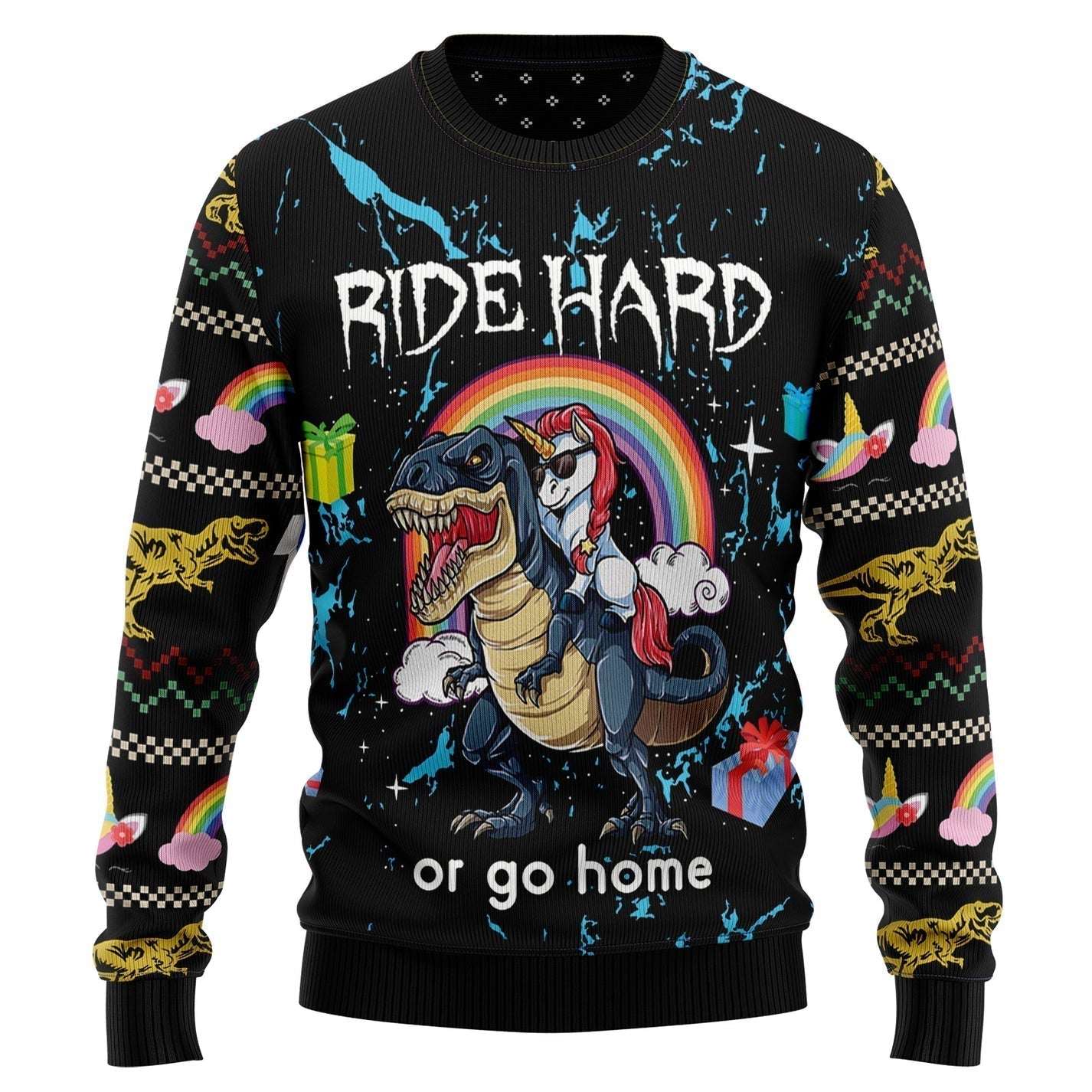 Dinosaur Unicorn Ride Hard Ugly Christmas Sweater For Men & Women Christmas Gift Sweater US3504 - WeCustomit