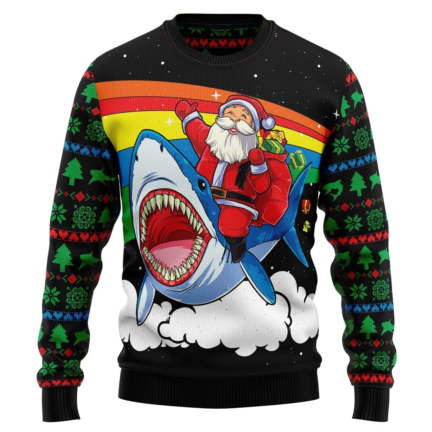 Santa Riding Shark Ugly Christmas Sweater For Men & Women Christmas Gift Sweater US3204 - WeCustomit