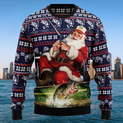 Santa Fishing Ugly Christmas Sweater For Men & Women Christmas Gift Sweater US14674 - WeCustomit