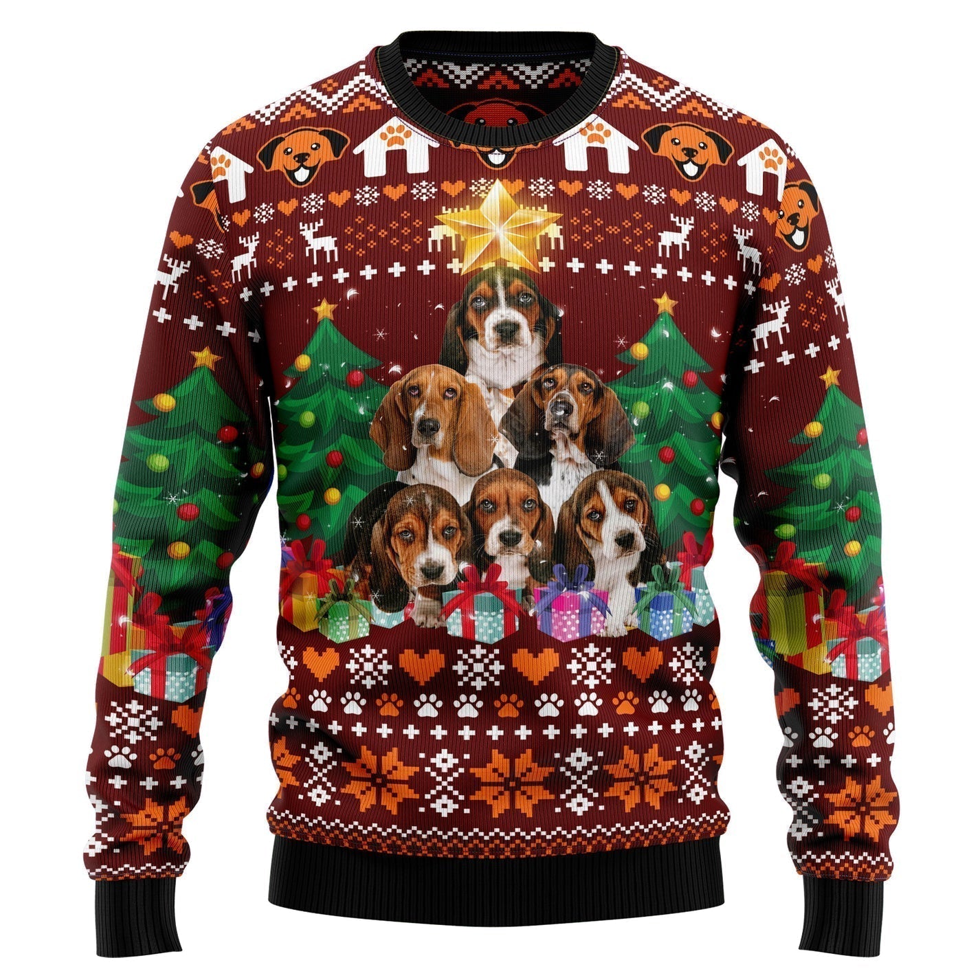 Basset Hound Pine Tree Ugly Christmas Sweater For Men & Women Christmas Gift Sweater US3575 - WeCustomit