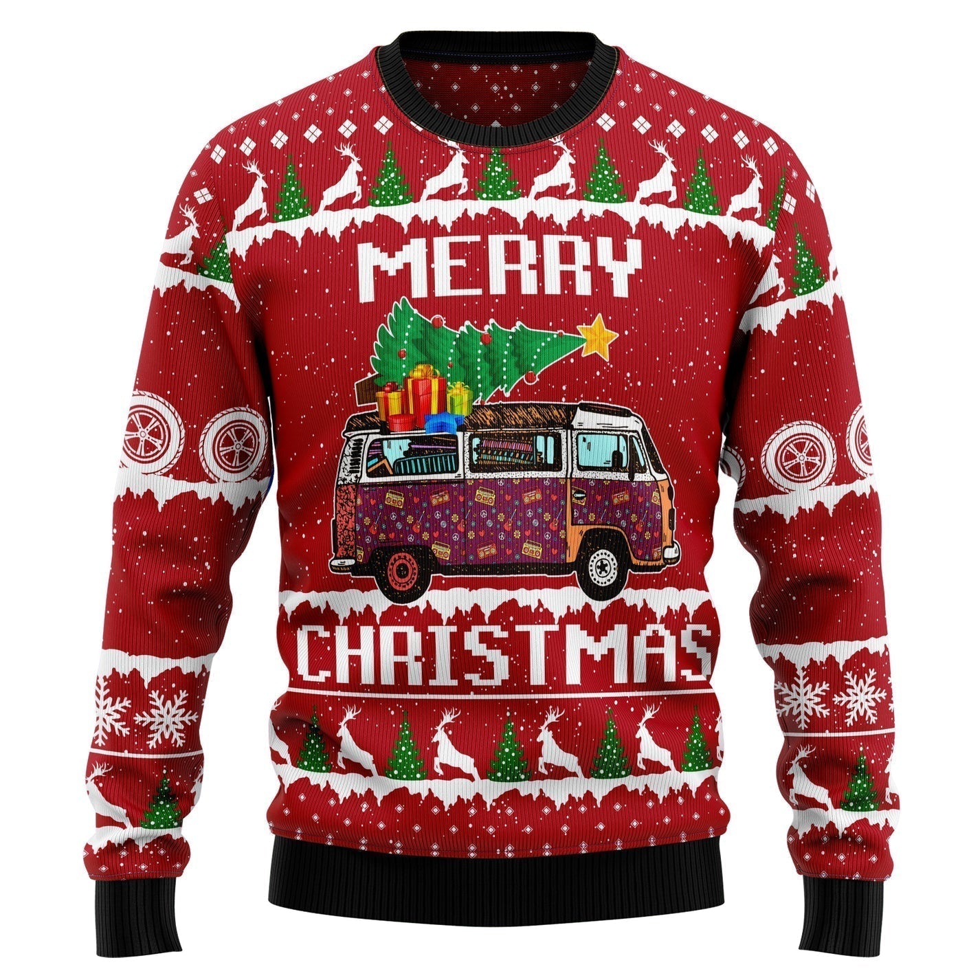 Hippie Car Merry Christmas Ugly Christmas Sweater For Men & Women Christmas Gift Sweater US3568 - WeCustomit