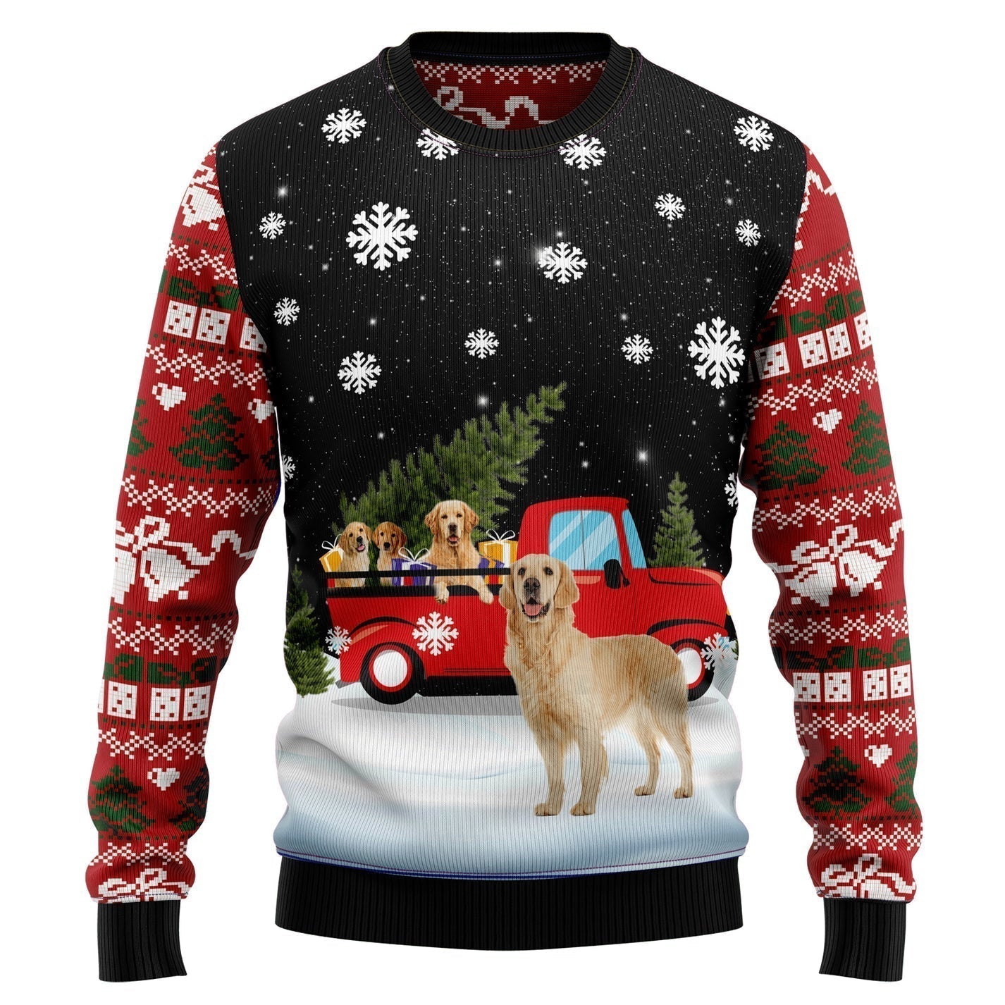 Golden Red Truck Ugly Christmas Sweater For Men & Women Christmas Gift Sweater US3547 - WeCustomit