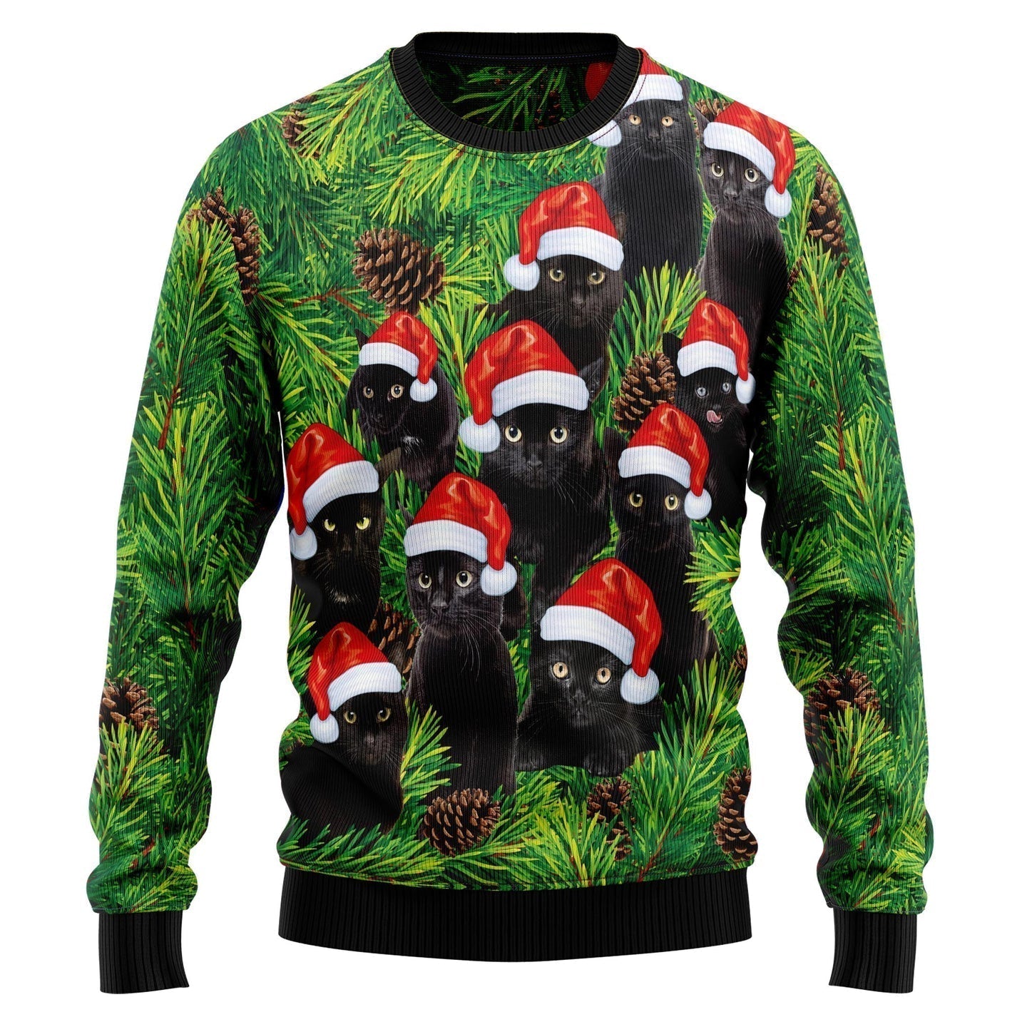 Black Cat Christmas Tree Ugly Christmas Sweater For Men & Women Christmas Gift Sweater US3553 - WeCustomit