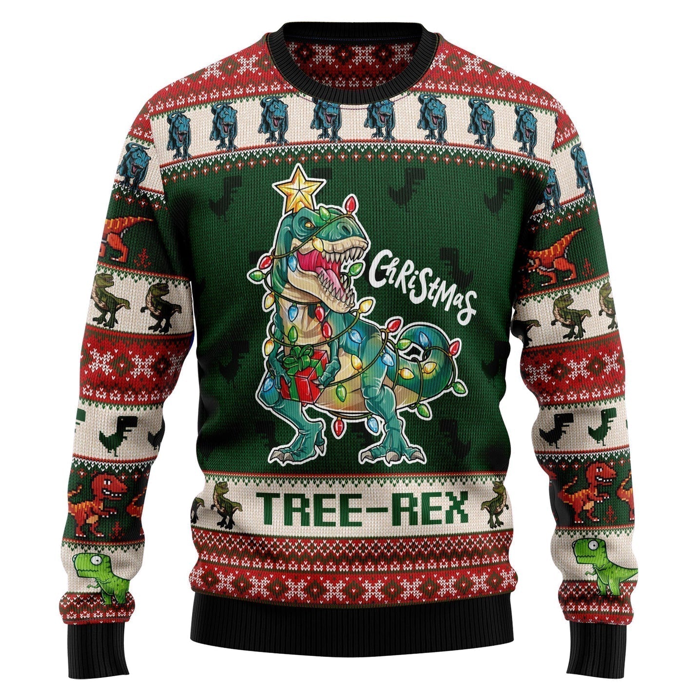 Christmas Tree Rex Ugly Christmas Sweater For Men & Women Christmas Gift Sweater US3332 - WeCustomit