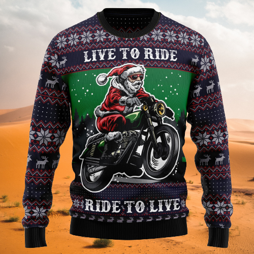 Santa Claus Riding A Motorbike Ugly Christmas Sweater For Men & Women Christmas Gift Sweater US1504 - WeCustomit
