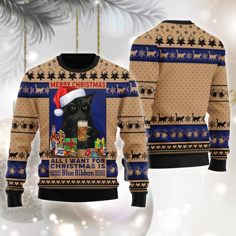 Pabst Blue Ribbon Is All I Want For Christmas Ugly Sweater - WeCustomit