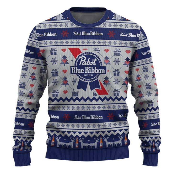 Pabst Blue Ribbon Snowing Christmas Ugly Sweater - WeCustomit