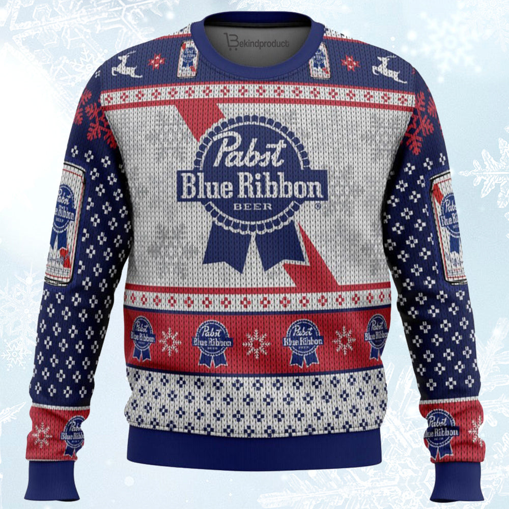 Pabst Blue Ribbon Ugly Christmas Sweater For Men & Women Christmas Gift Sweater BH055 - WeCustomit