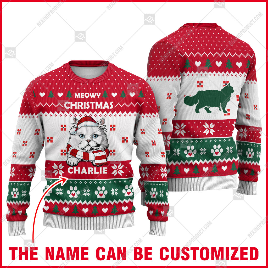 Persian Cat Christmas Paw Heart Print Ugly Christmas Sweater Print Sweatshirt - Personalized Custom - Best Gift For Noel - WeCustomit