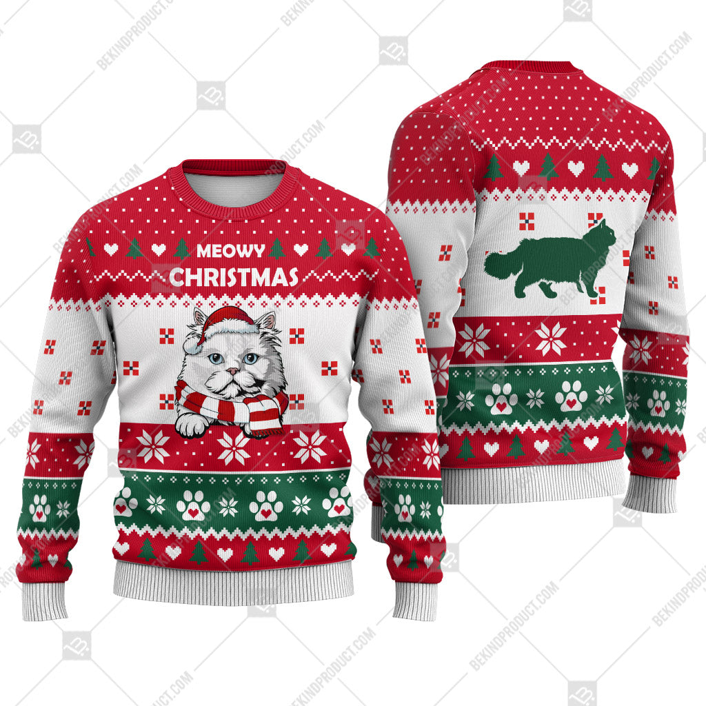 Persian Cat Christmas Heart Paw Print Ugly Christmas Sweater Print Sweatshirt - Best Gift For Christmas, Noel - WeCustomit