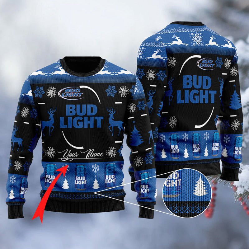 Personalized Bud Light Christmas Ugly Sweater - WeCustomit