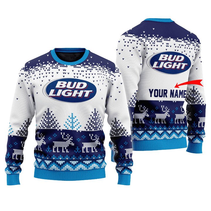 Personalized Bud Light Reindeer Christmas Ugly Sweater - WeCustomit