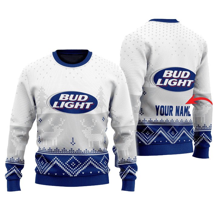 Personalized Bud Light Winter Reindeer Ugly Sweater - WeCustomit
