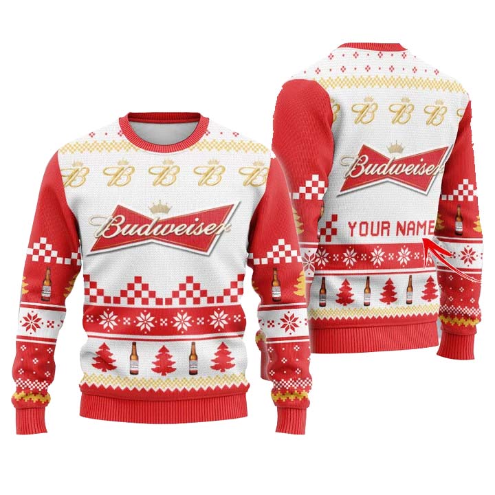 Personalized Budweiser Christmas Star Ugly Sweater - WeCustomit