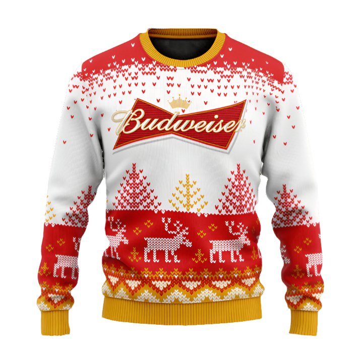 Personalized Budweiser Reindeer Christmas Ugly Sweater - WeCustomit