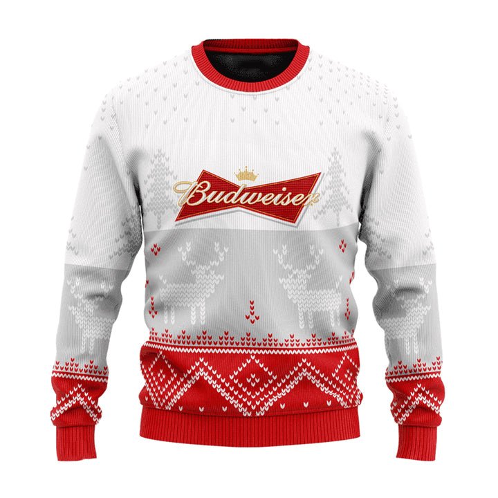 Personalized Budweiser Winter Reindeer Ugly Sweater - WeCustomit