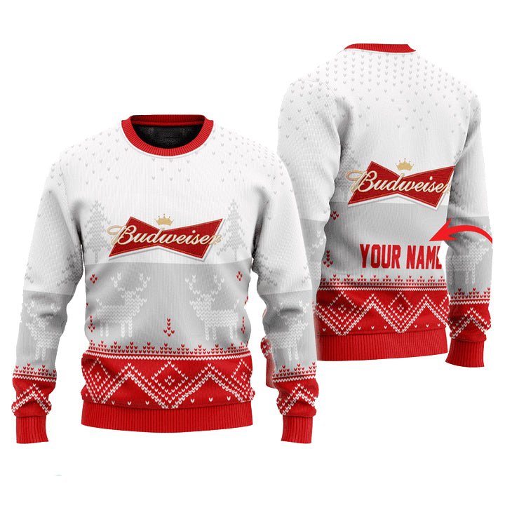 Personalized Budweiser Winter Reindeer Ugly Sweater - WeCustomit