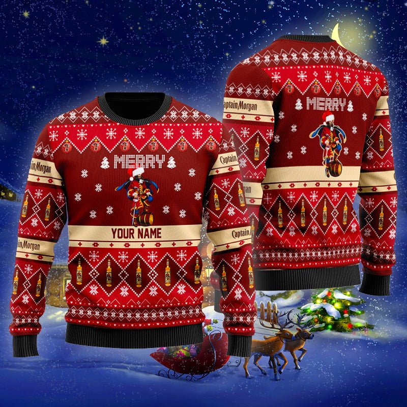 Personalized Captain Morgan Merry Christmas Ugly Sweater - WeCustomit