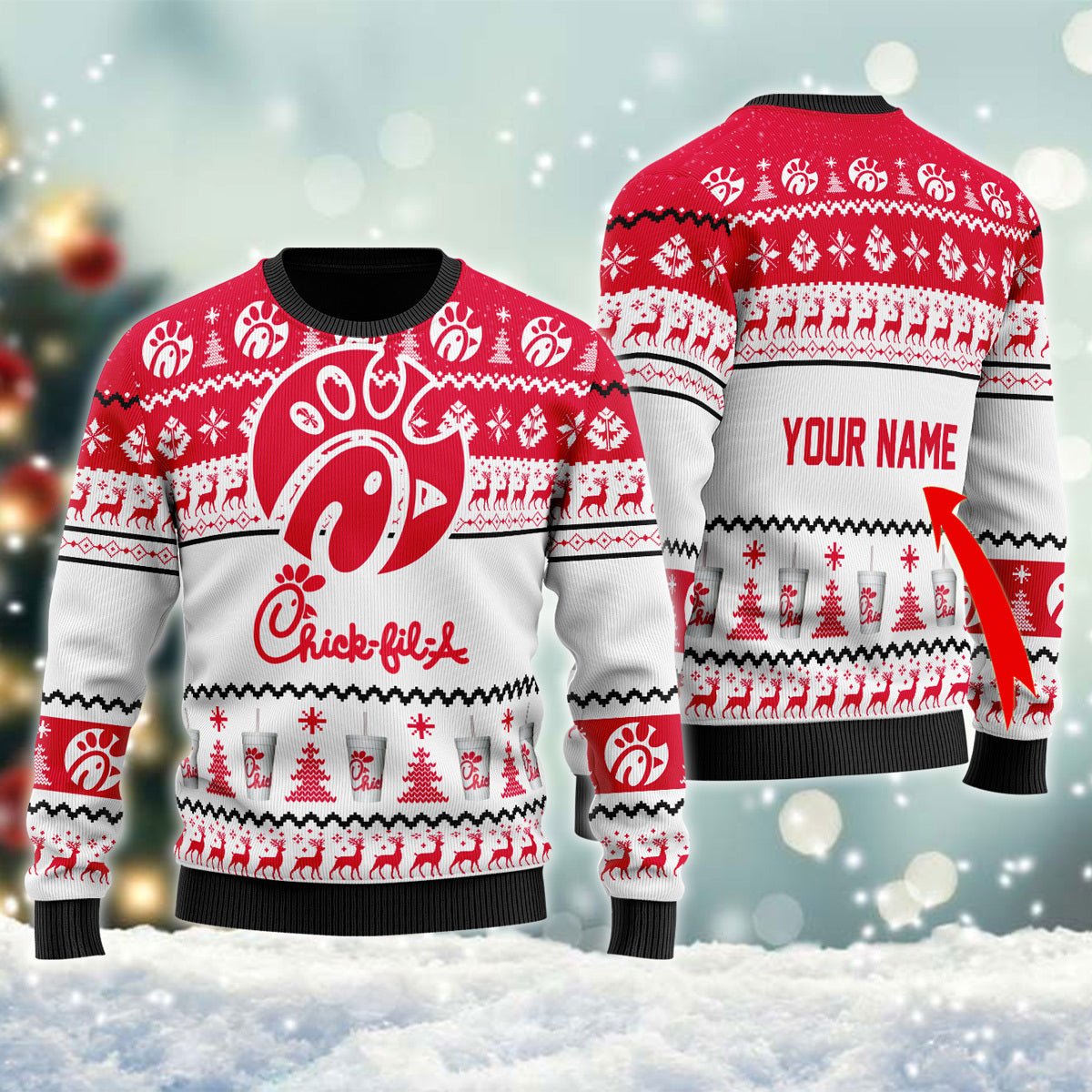 Personalized Chick fil A Christmas Ugly Sweater - WeCustomit