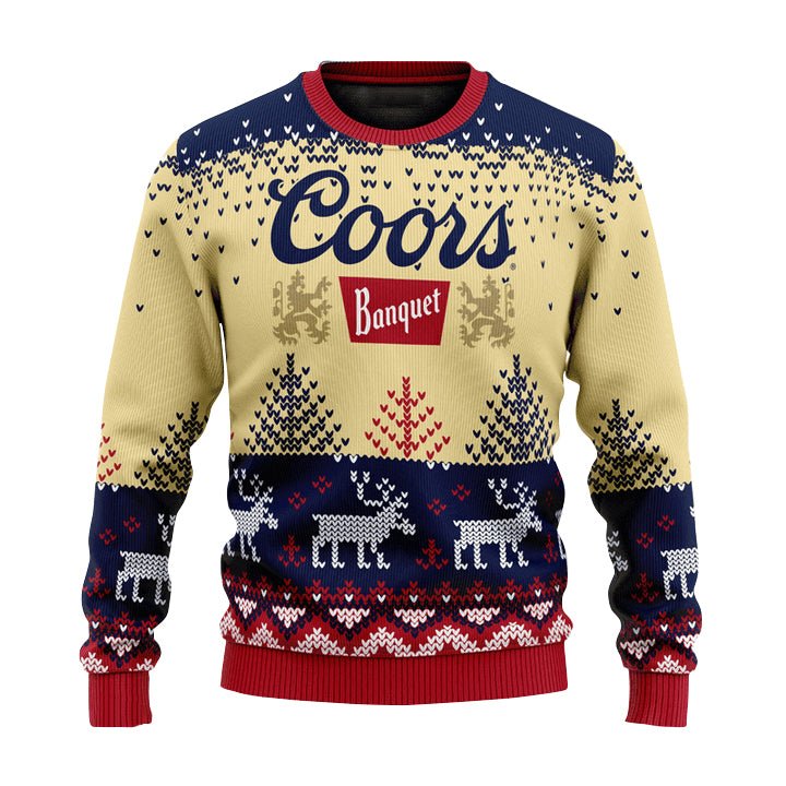 Personalized Coors Banquet Reindeer Christmas Ugly Sweater - WeCustomit