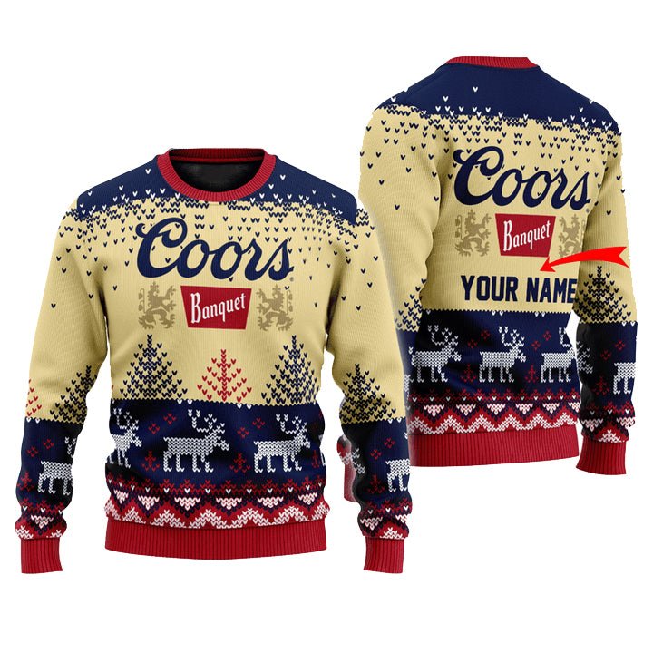Personalized Coors Banquet Reindeer Christmas Ugly Sweater - WeCustomit