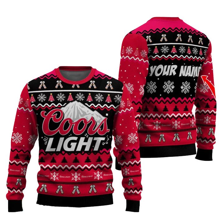Personalized Coors Light Pine Tree Snowing Christmas Ugly Sweater - WeCustomit