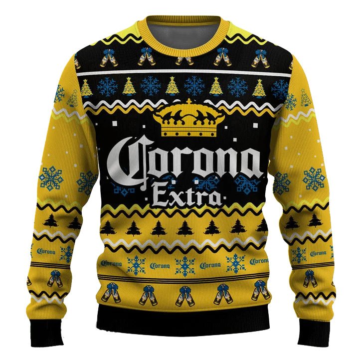 Personalized Corona Extra Pine Tree Snowing Christmas Ugly Sweater - WeCustomit