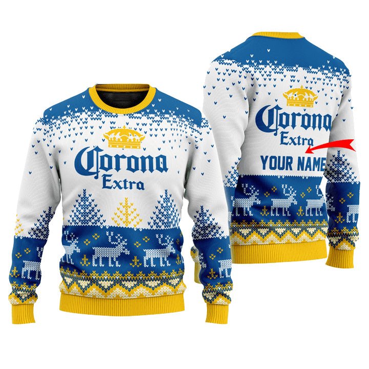 Personalized Corona Extra Reindeer Christmas Ugly Sweater - WeCustomit