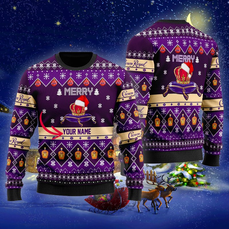 Personalized Crown Royal Merry Christmas Ugly Sweater - WeCustomit