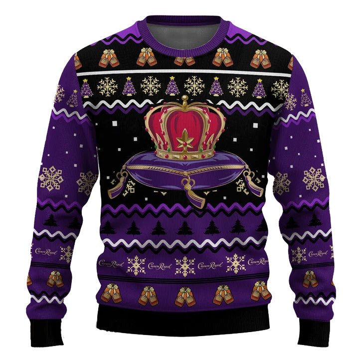 Personalized Crown Royal Pine Tree Snowing Christmas Ugly Sweater - WeCustomit