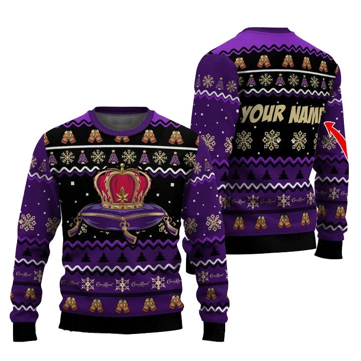 Personalized Crown Royal Pine Tree Snowing Christmas Ugly Sweater - WeCustomit