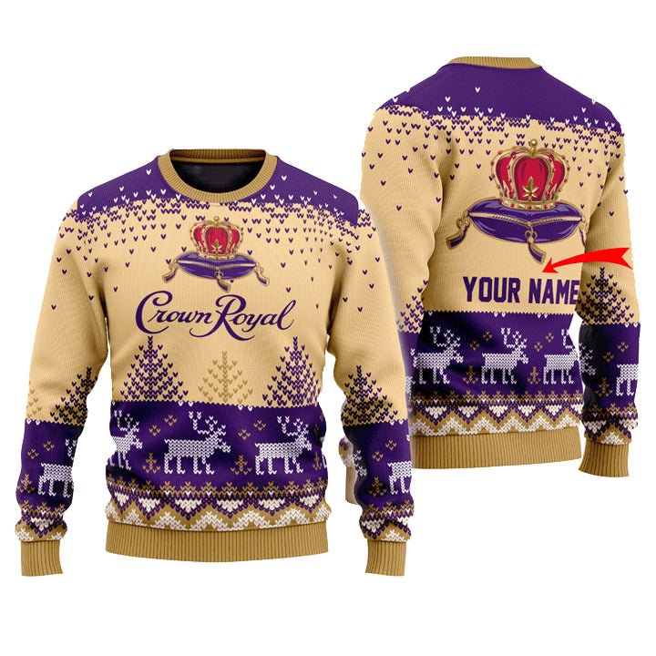 Personalized Crown Royal Reindeer Christmas Ugly Sweater - WeCustomit