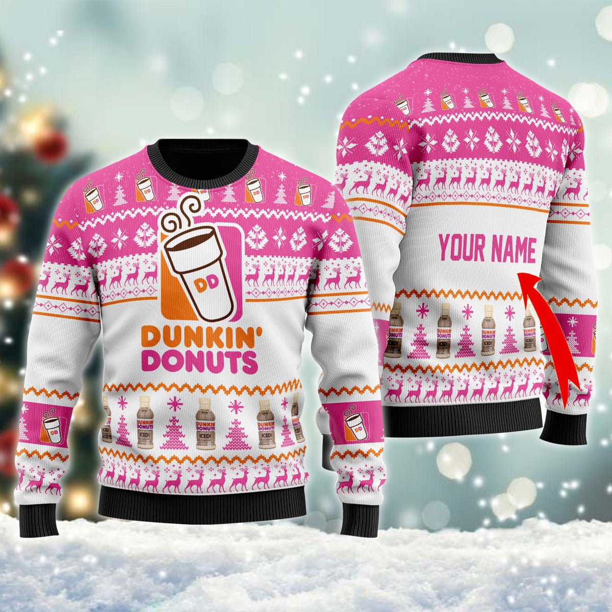 Personalized Dunkin Donuts Christmas Ugly Sweater - WeCustomit