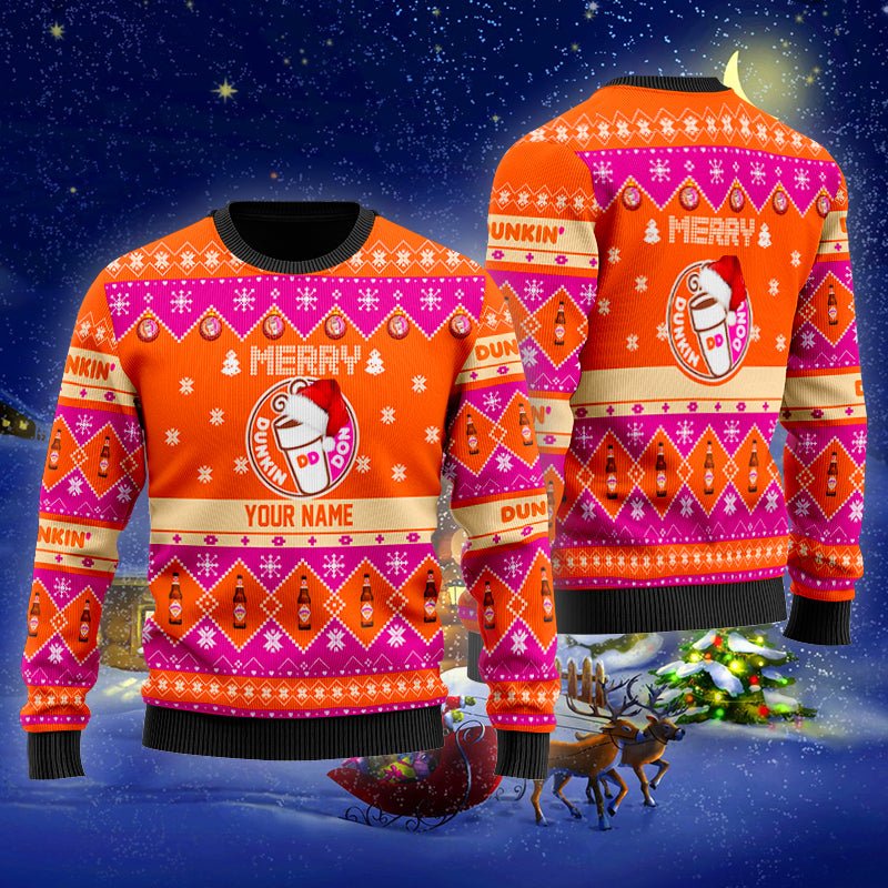 Personalized Dunkin Donuts Merry Christmas Ugly Sweater - WeCustomit