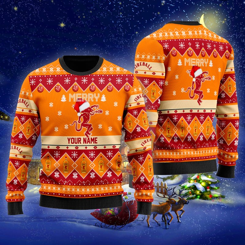 Personalized Fireball Merry Christmas Ugly Sweater - WeCustomit