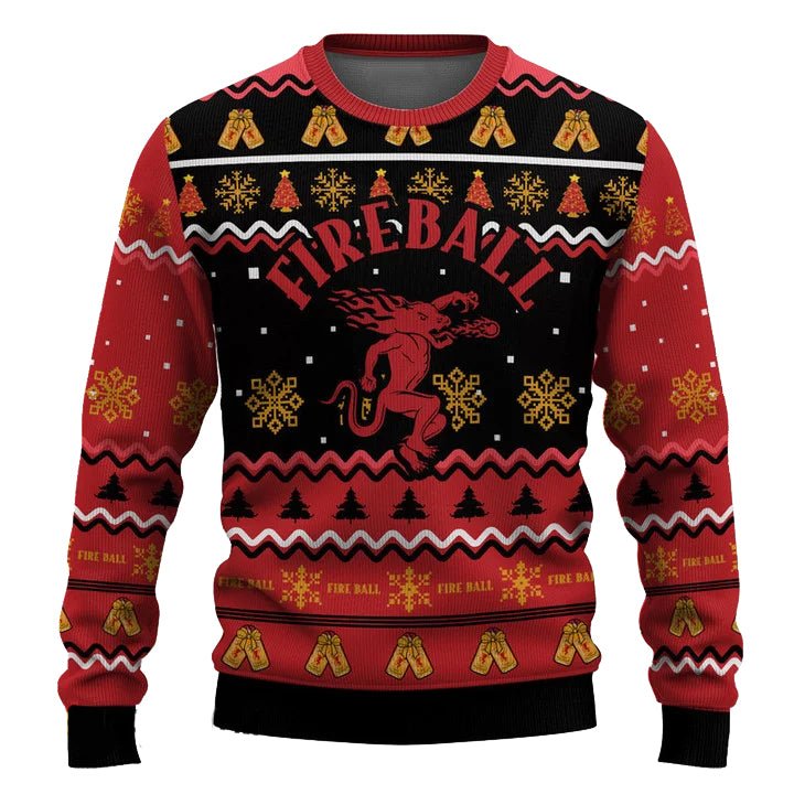Personalized Fireball Pine Tree Snowing Christmas Ugly Sweater - WeCustomit