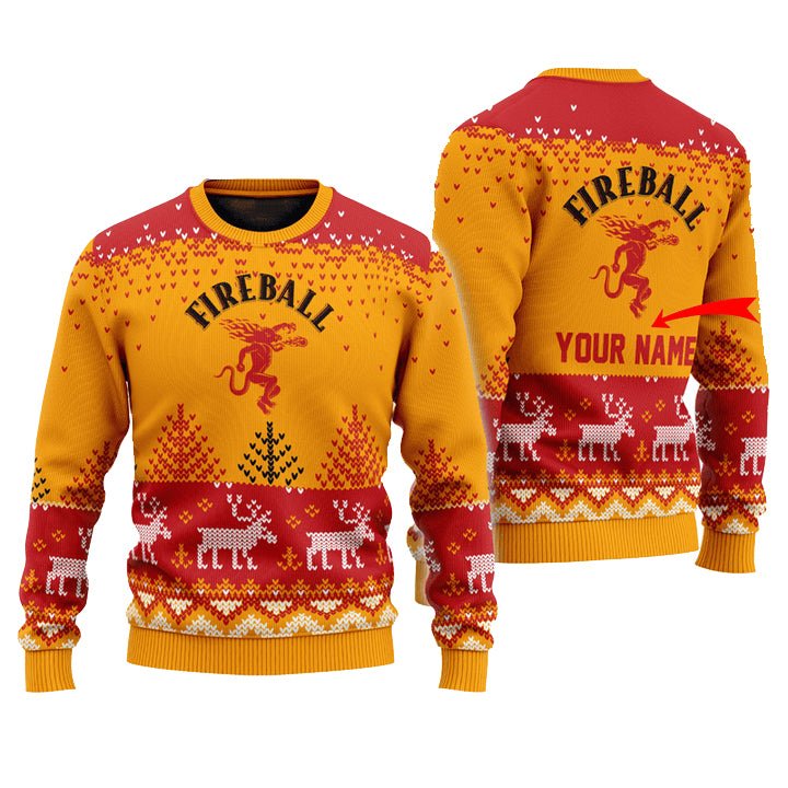 Personalized Fireball Reindeer Christmas Ugly Sweater - WeCustomit