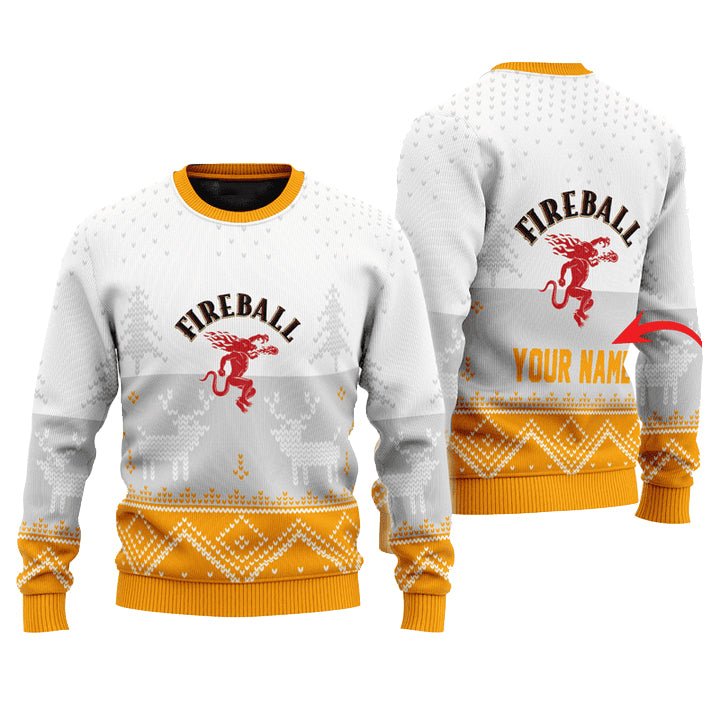 Personalized Fireball Winter Reindeer Ugly Sweater - WeCustomit