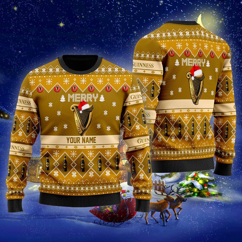 Personalized Guinness Merry Christmas Ugly Sweater - WeCustomit