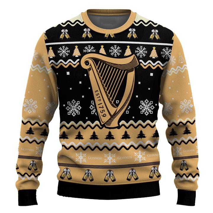Personalized Guinness Pine Tree Snowing Christmas Ugly Sweater - WeCustomit