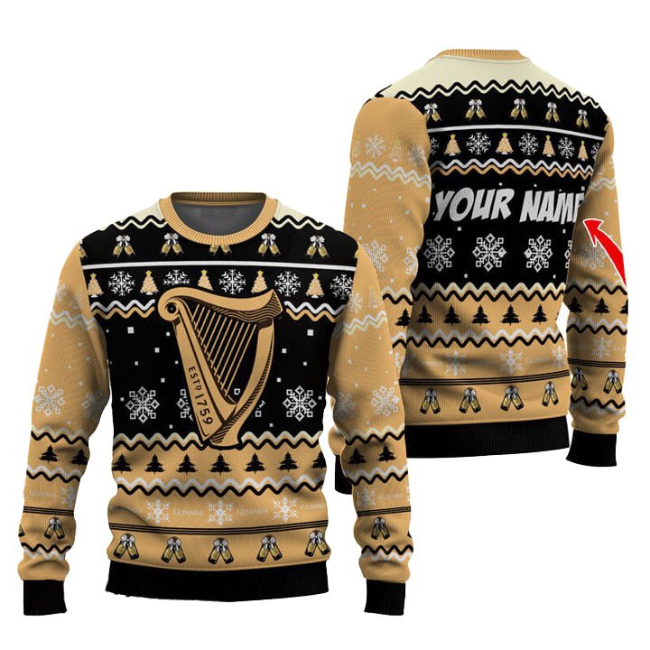 Personalized Guinness Pine Tree Snowing Christmas Ugly Sweater - WeCustomit