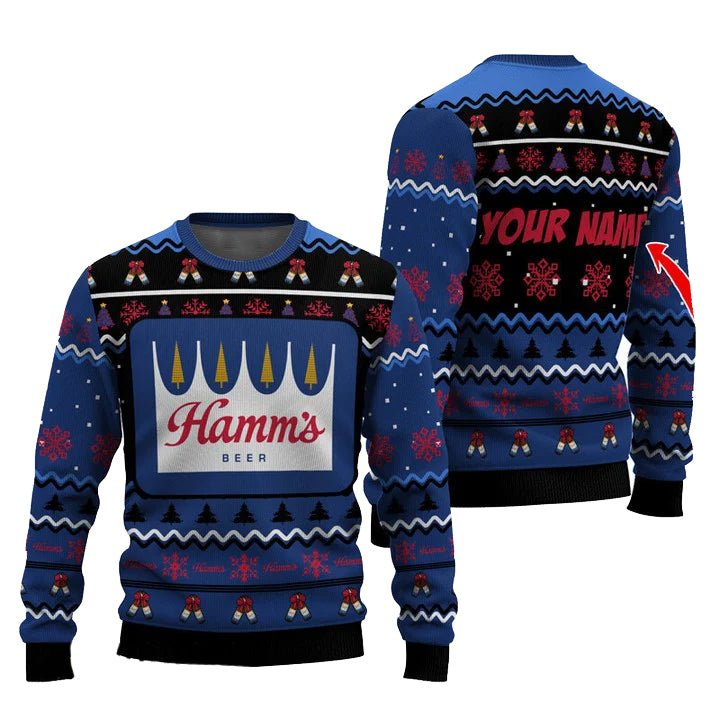 Personalized Hamm's Pine Tree Snowing Christmas Ugly Sweater - WeCustomit