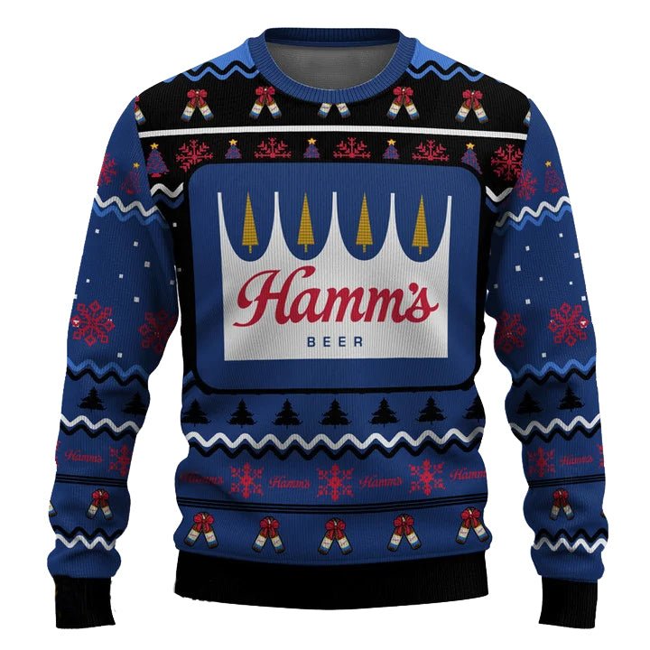 Personalized Hamm's Pine Tree Snowing Christmas Ugly Sweater - WeCustomit