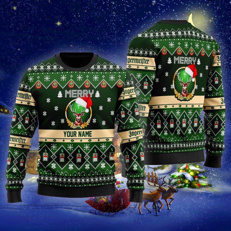 Personalized Jagermeister Merry Christmas Ugly Sweater - WeCustomit