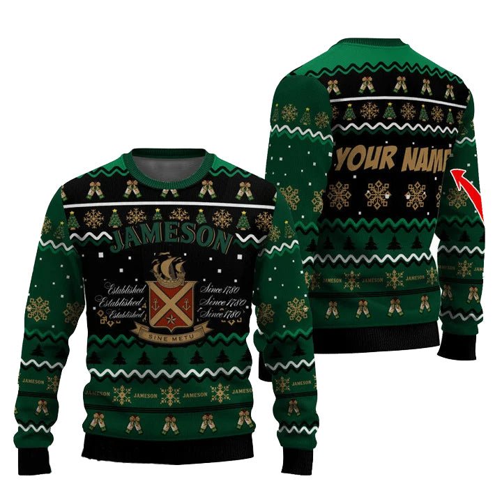 Personalized Jameson Pine Tree Snowing Christmas Ugly Sweater - WeCustomit