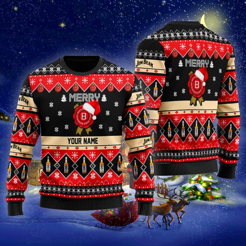 Personalized Jim Beam Merry Christmas Ugly Sweater - WeCustomit
