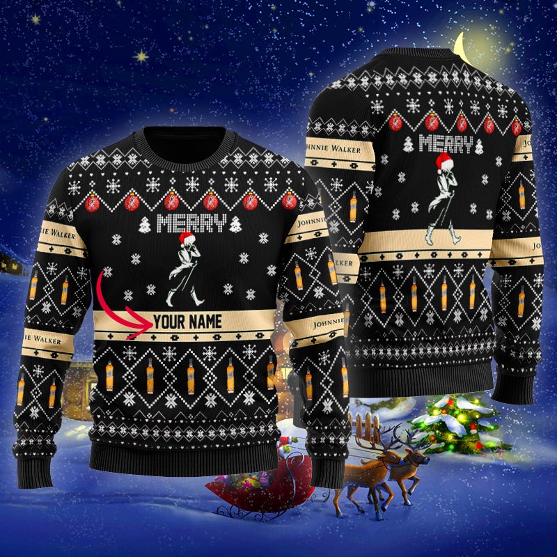 Personalized Johnnie Walker Merry Christmas Ugly Sweater - WeCustomit