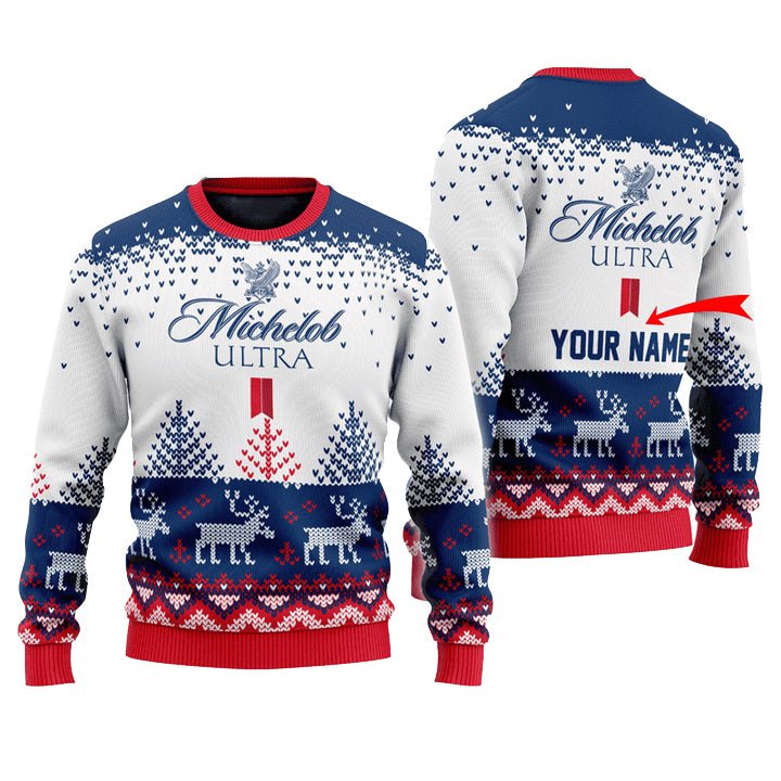 Personalized Michelob Ultra Reindeer Christmas Ugly Sweater - WeCustomit