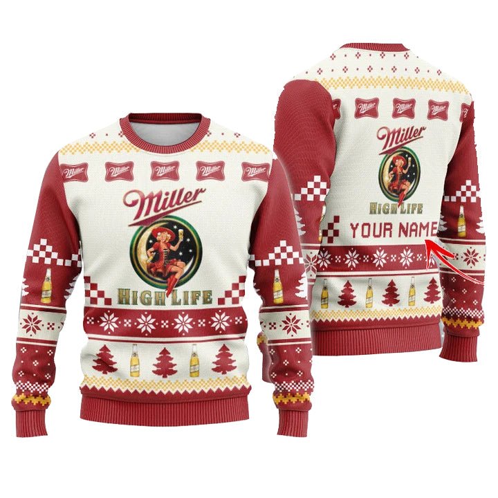 Personalized Miller High Life Christmas Star Ugly Sweater - WeCustomit