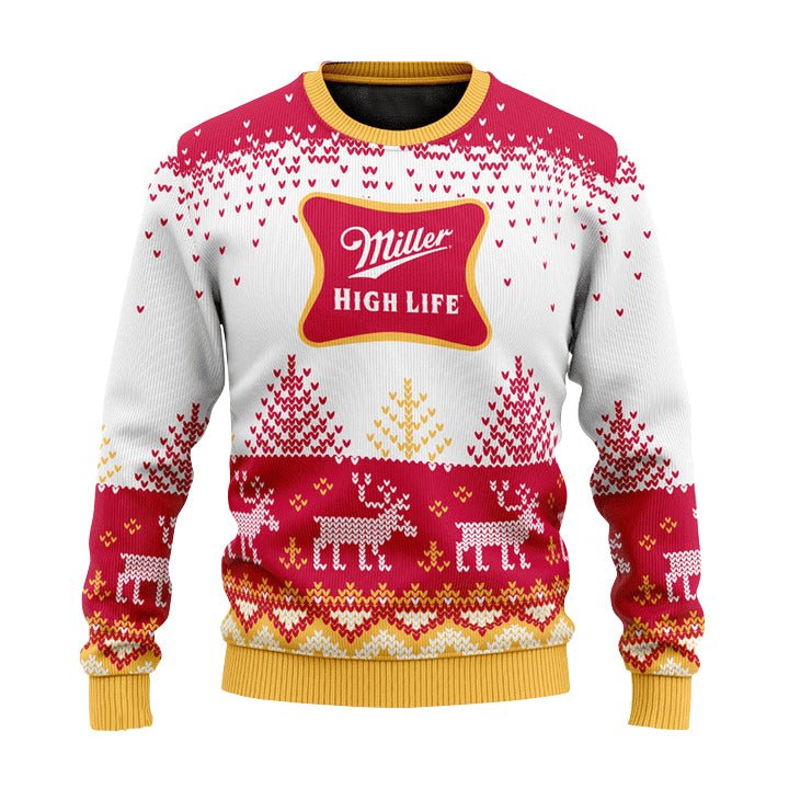 Personalized Miller High Life Reindeer Christmas Ugly Sweater - WeCustomit